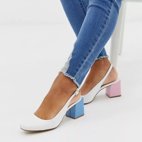 ASOS DESIGN Santiago Mis-match Mid Heels in White - Picture 6 of 8